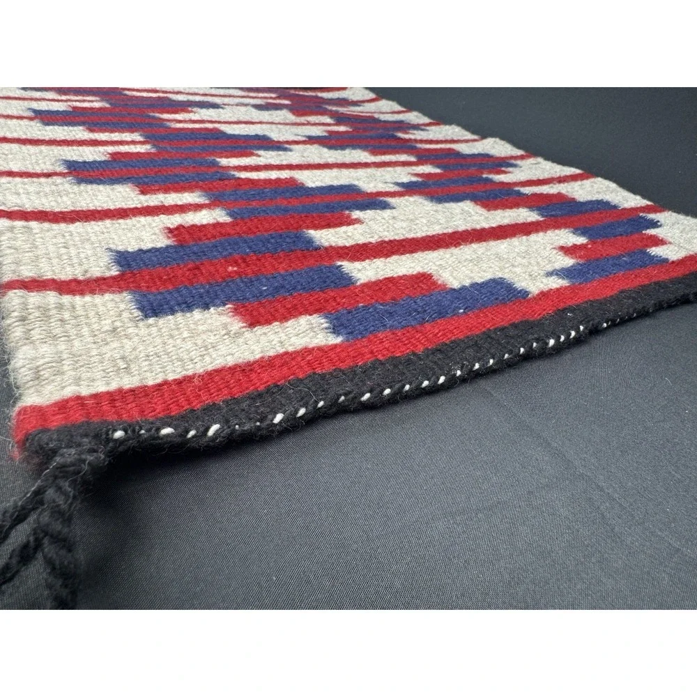 Wool Rug Wall Hanging Handwoven Southwestern Geometric 24.5 x 18 Vintage